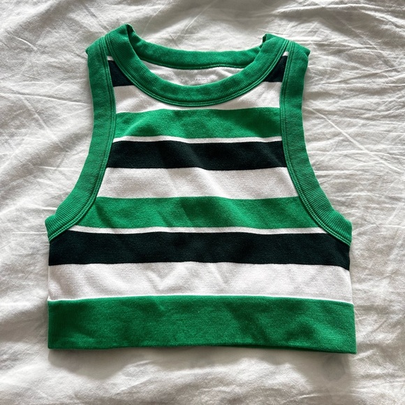 Aerie Green and Black Cropped Tank Top - Picture 1 of 4